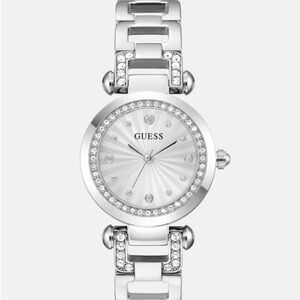 GUESS Silver-Tone Rhinestone Analog Watch